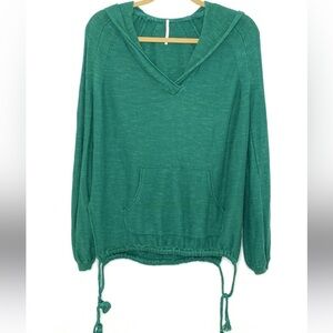 Free People Teal Hoodie with Tassel Details